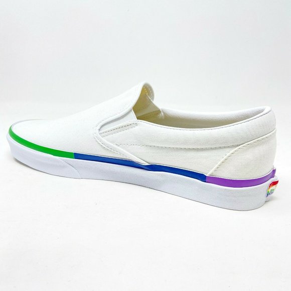 Vans Classic Slip On (Rainbow Foxing) True White LGBTQ Pride Womens Casual Shoes - Picture 3 of 5